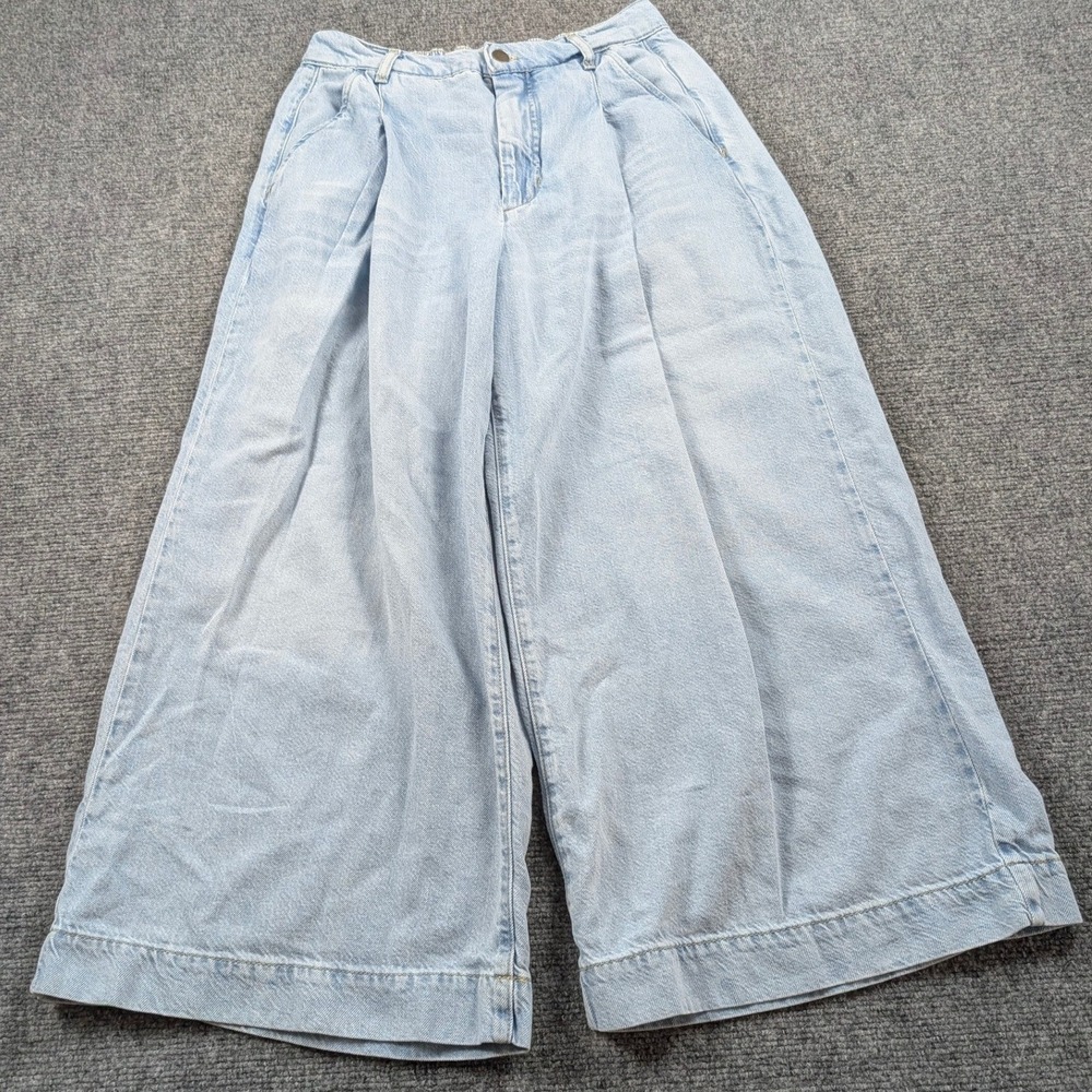 Pilcro Wide Leg Jeans SZ S Light Wash Super Baggy Pleated Front Coastal Y2K Boho